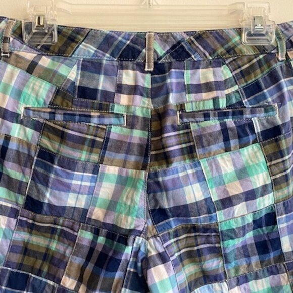 L L BEAN Favorite Fit Blue Purple Madras Patchwork Plaid Shorts 4 - Picture 5 of 15